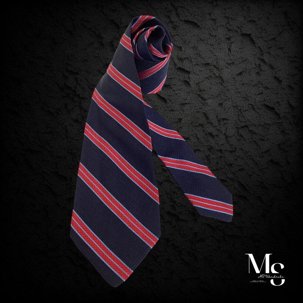 SANTOSTEFANO Blue Striped Luxury Silk Tie Hand Made In Italy W: 3.8" EX COND